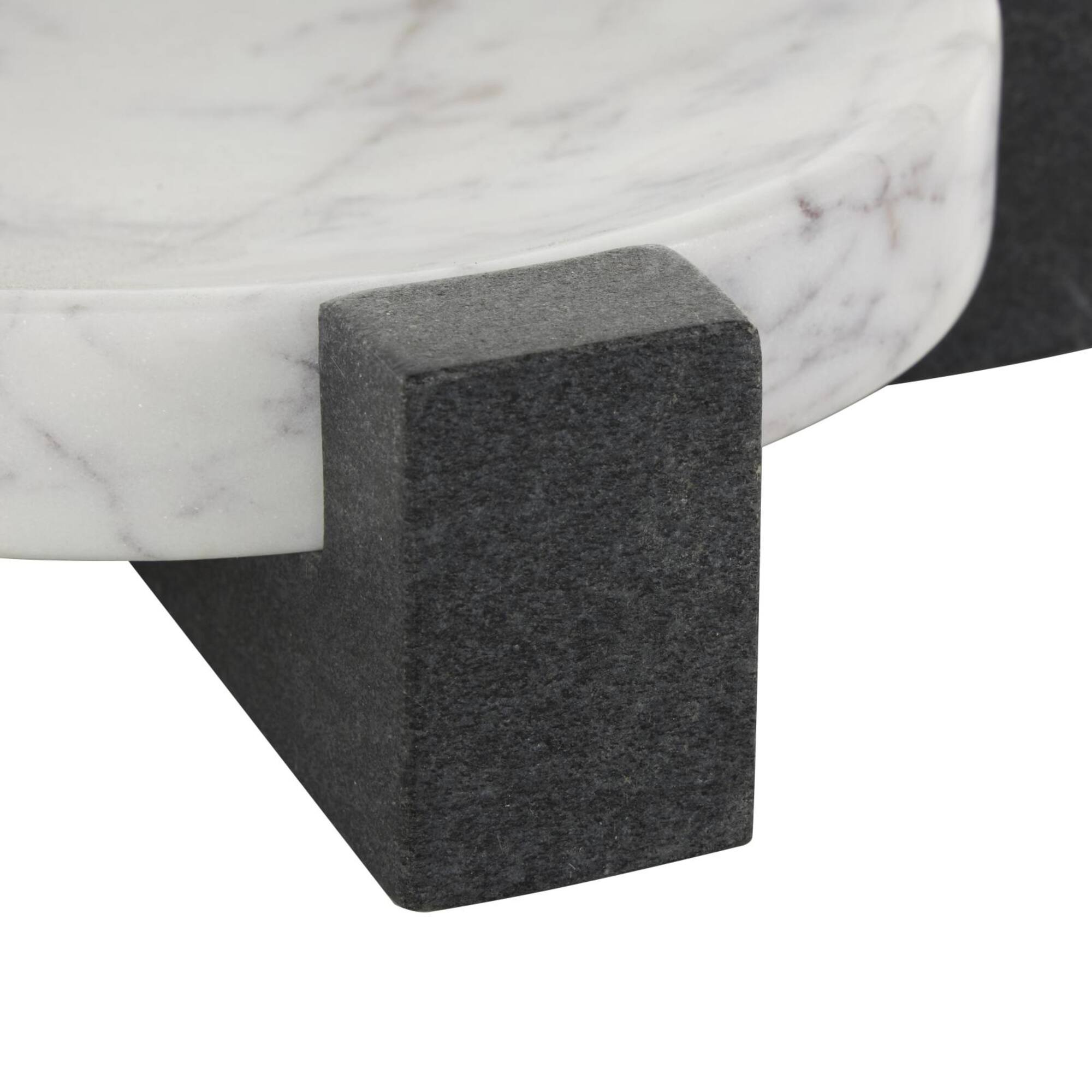 8.25" White Marble Round Tray with Black X-Shaped Base